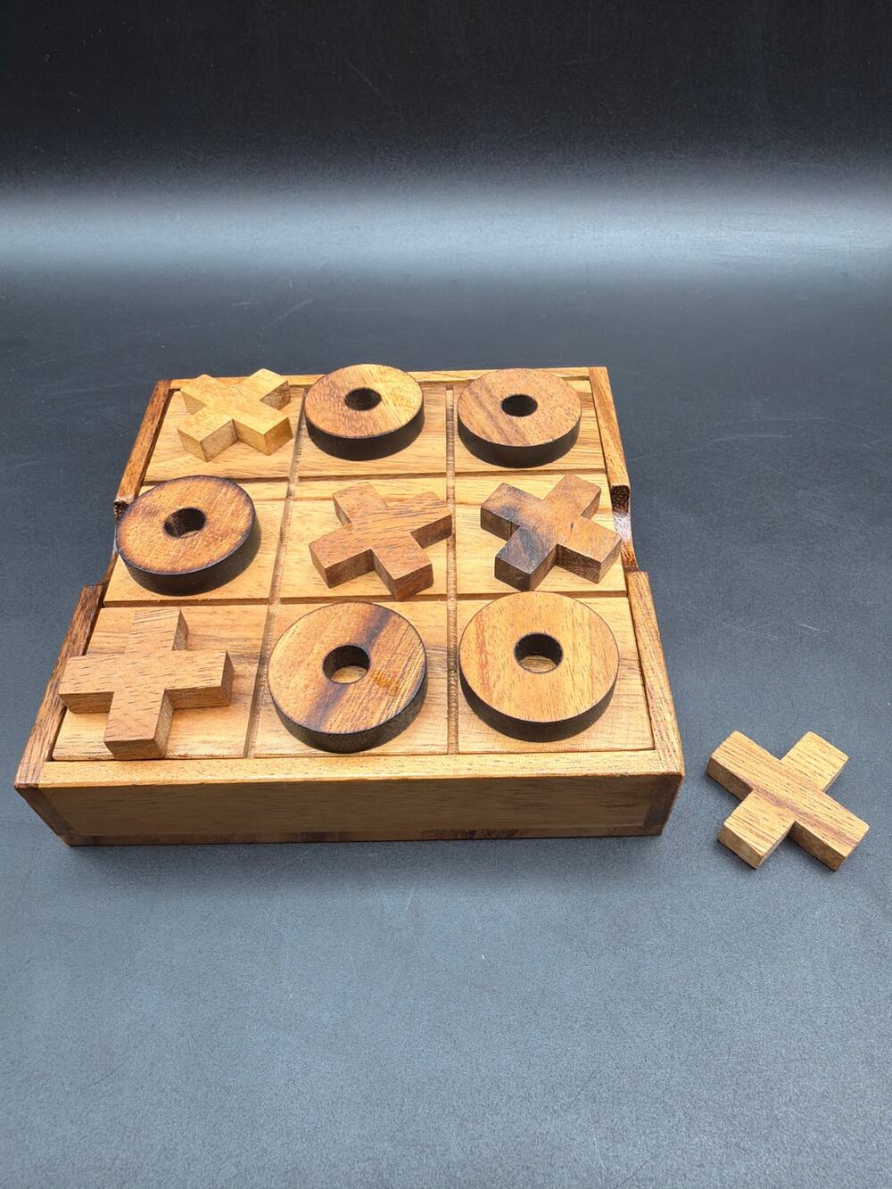 Handcrafted Wooden Tic Tac Toe Game Box 5.5in Travel Puzzle Board Game Case